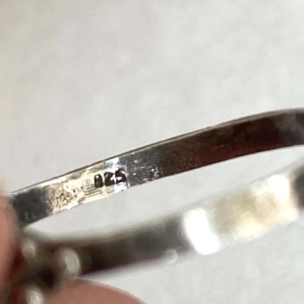 Sterling Silver 925 Southwest Style Oval Mother Of Pearl Feather Leaf Ring 6.5